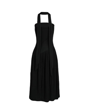 Black dress with a halter neck on a white background