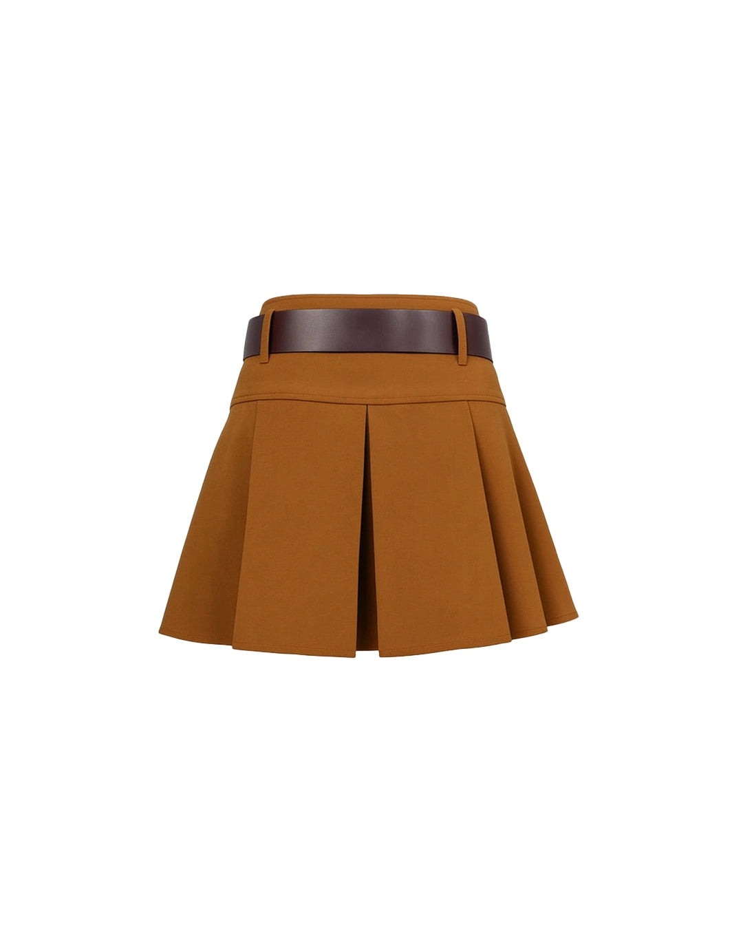 Brown pleated skirt with a belt on a white background