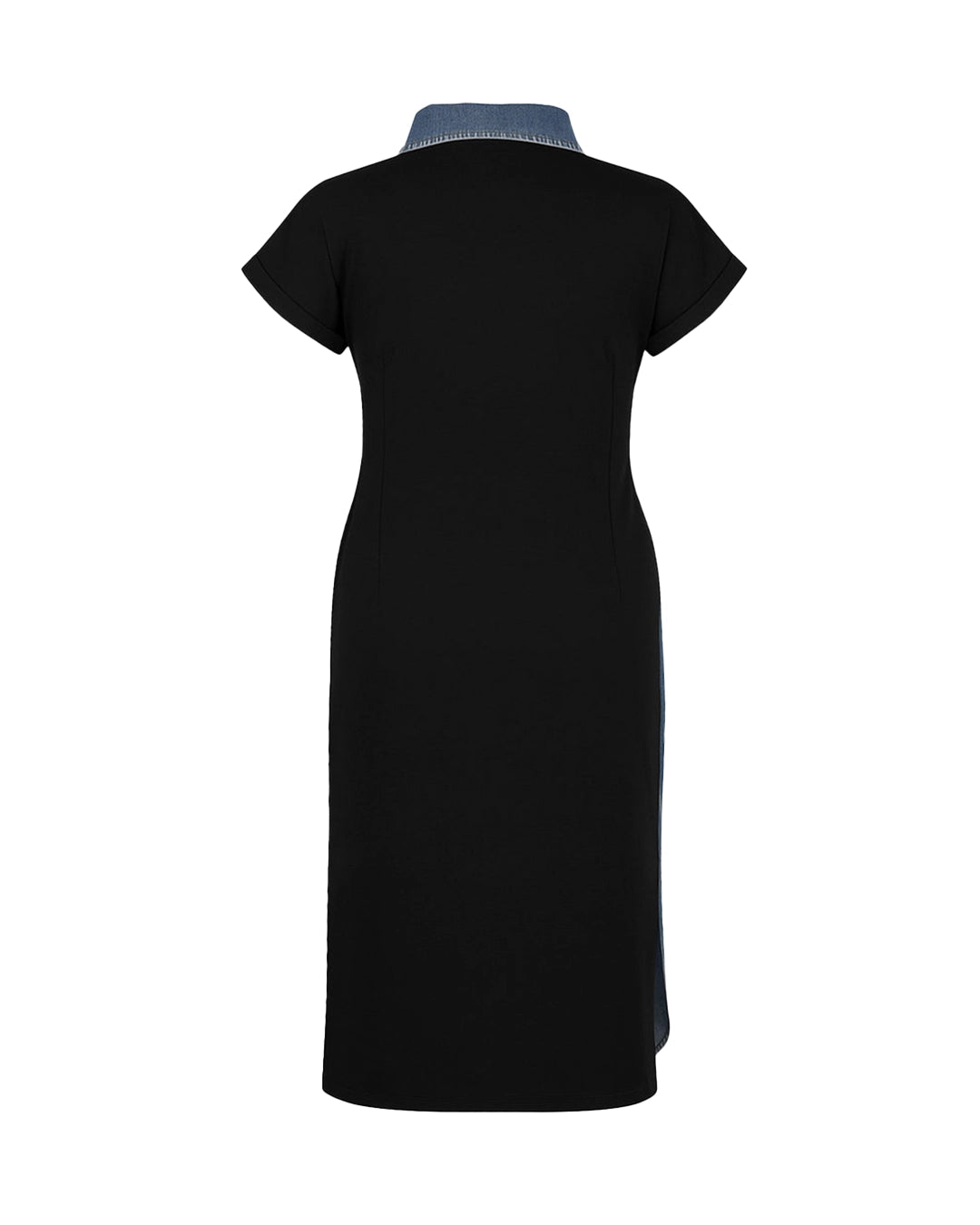 Black dress with a blue collar on a white background