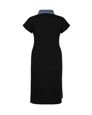 Black dress with a blue collar on a white background