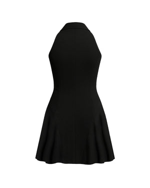 Black halter neck dress on a white background