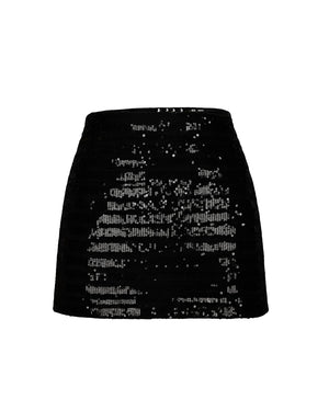Black mini skirt with star pattern on a white background