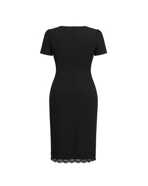 Black dress with lace hem on a white background