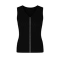 Black sleeveless top with a zipper on a white background