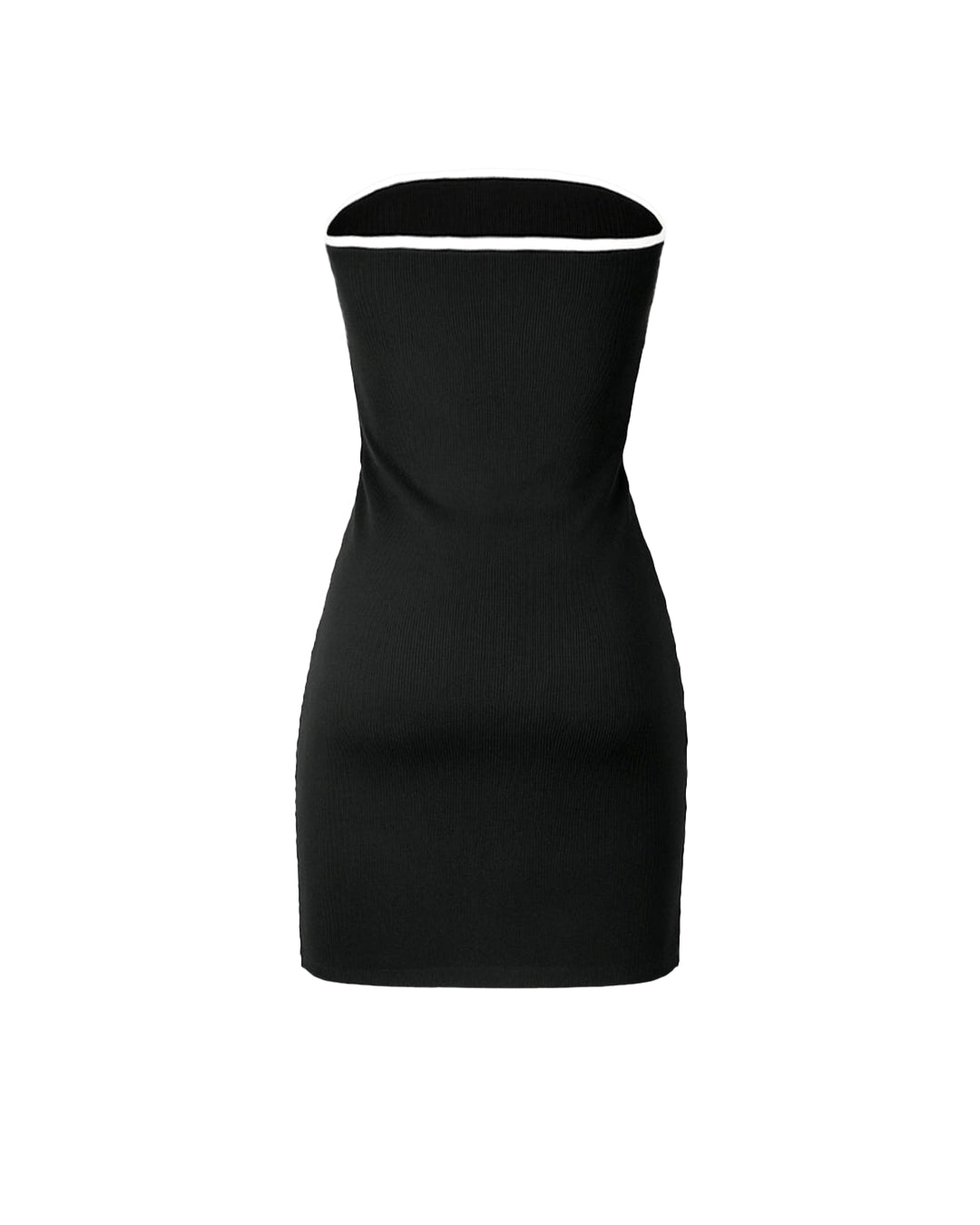 Black strapless dress on a white background