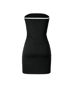 Black strapless dress on a white background