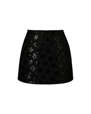 Black sequin skirt on a white background