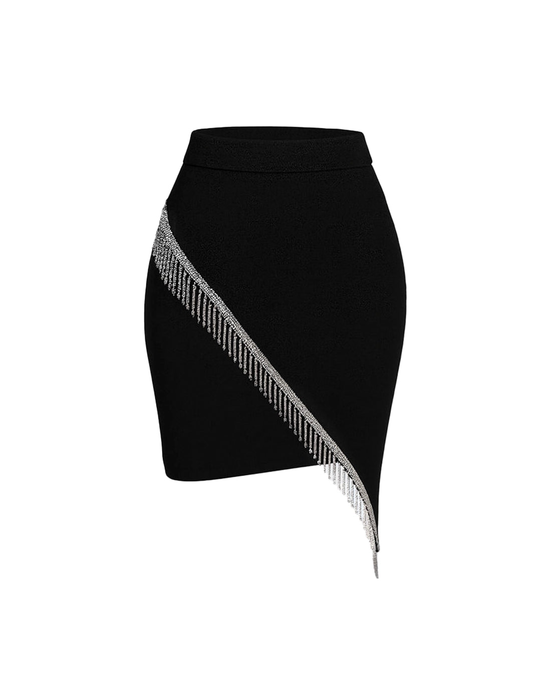 Black skirt with silver fringe on a white background