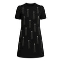 Black dress with silver embellishments on a white background