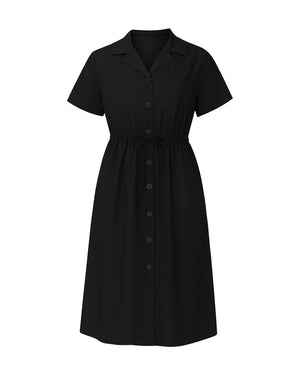 Black dress with buttons on a white background