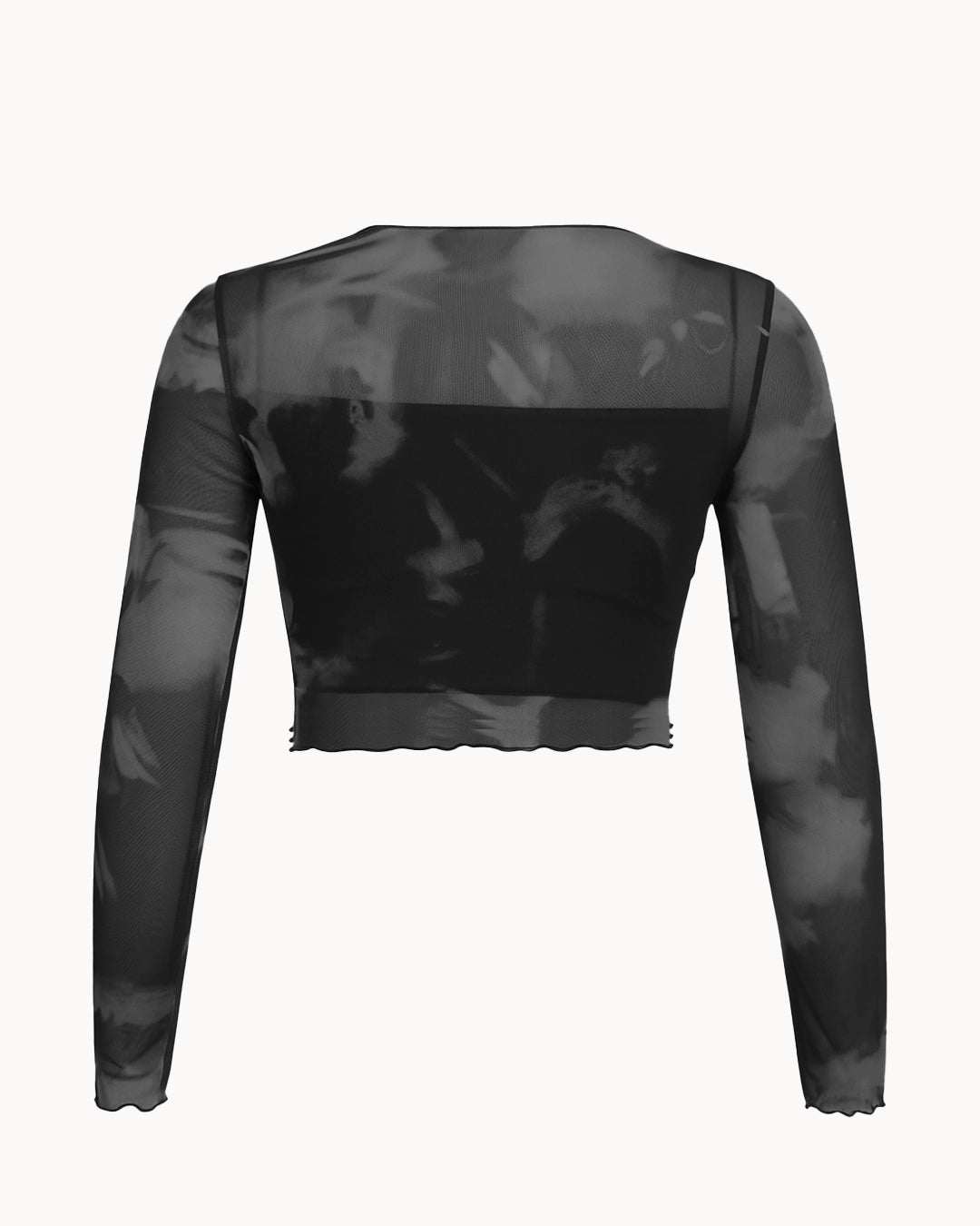 Black and gray camouflage long-sleeve top on a white background