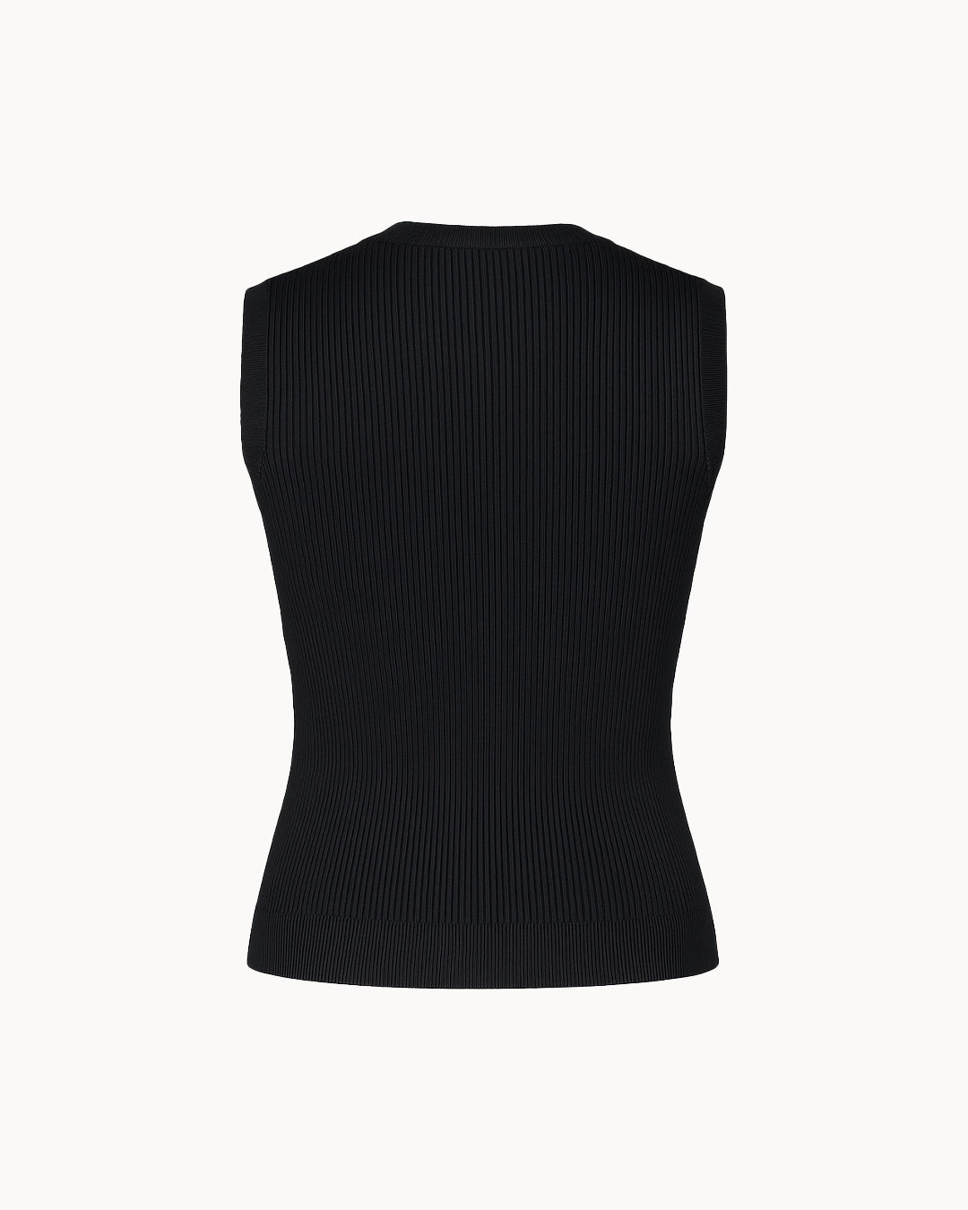 Black sleeveless top on a white background