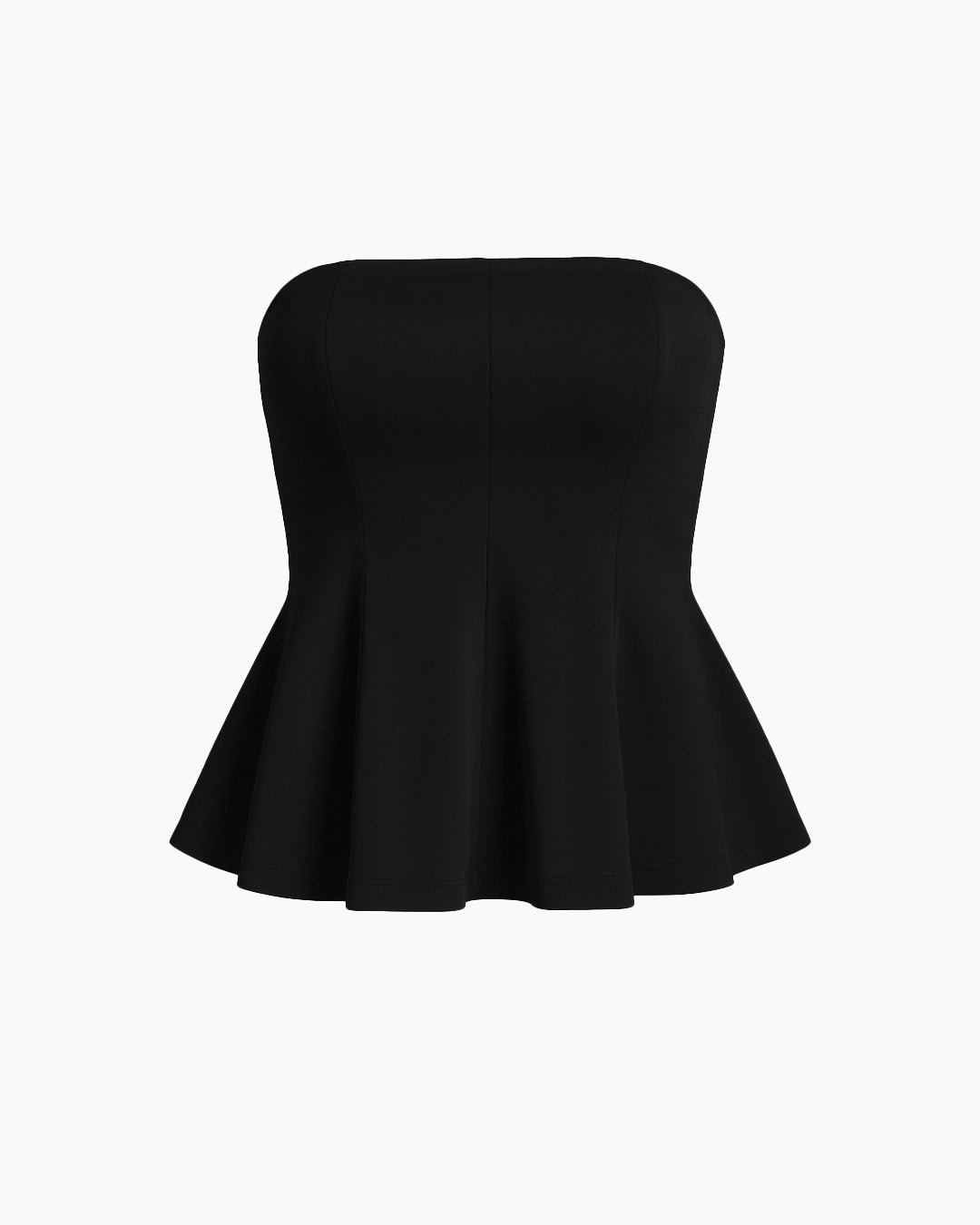 Black strapless top on a white background