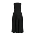 Black strapless dress on a white background