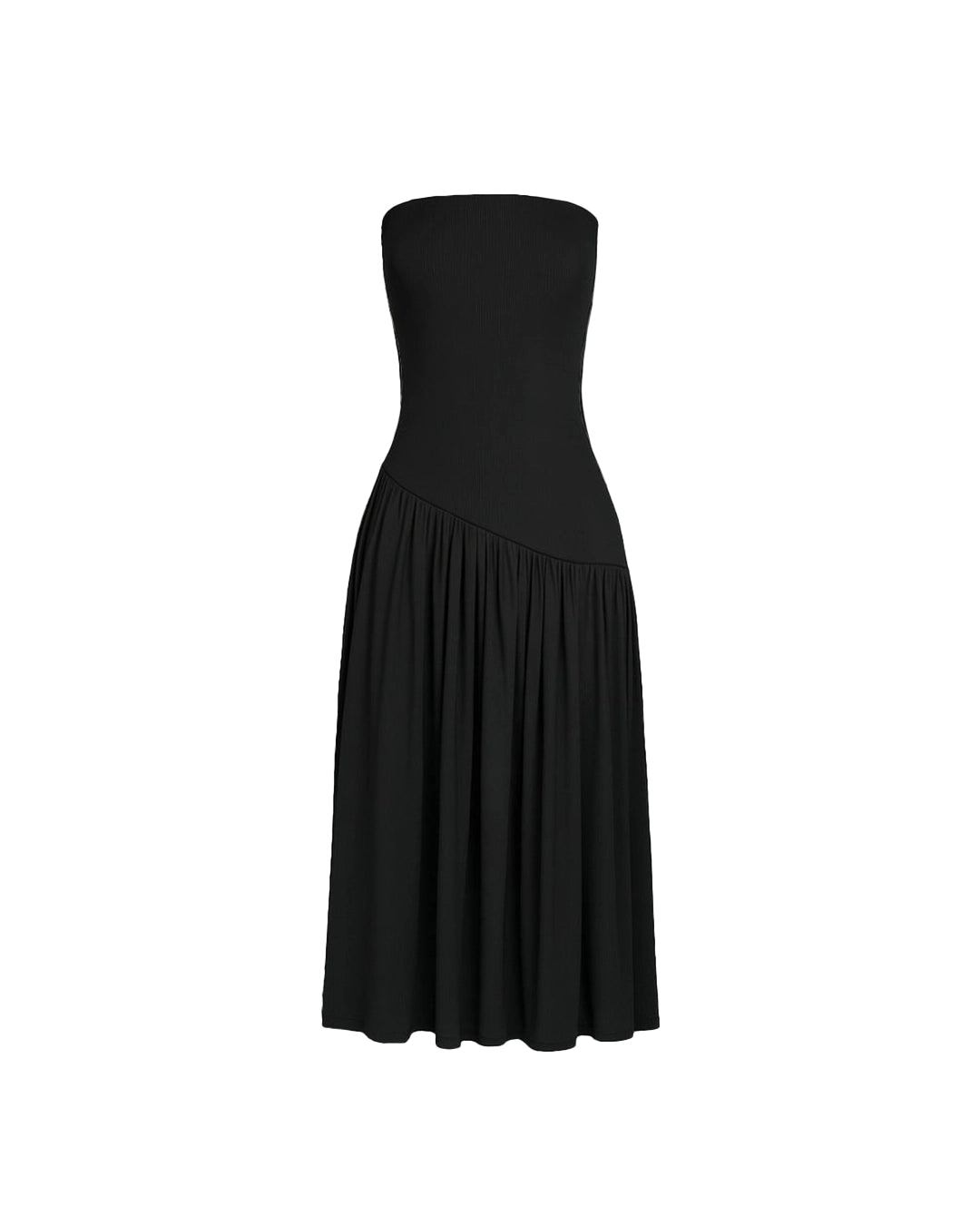 Black strapless dress on a white background