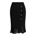 Black skirt with lace hem and buttons on a white background