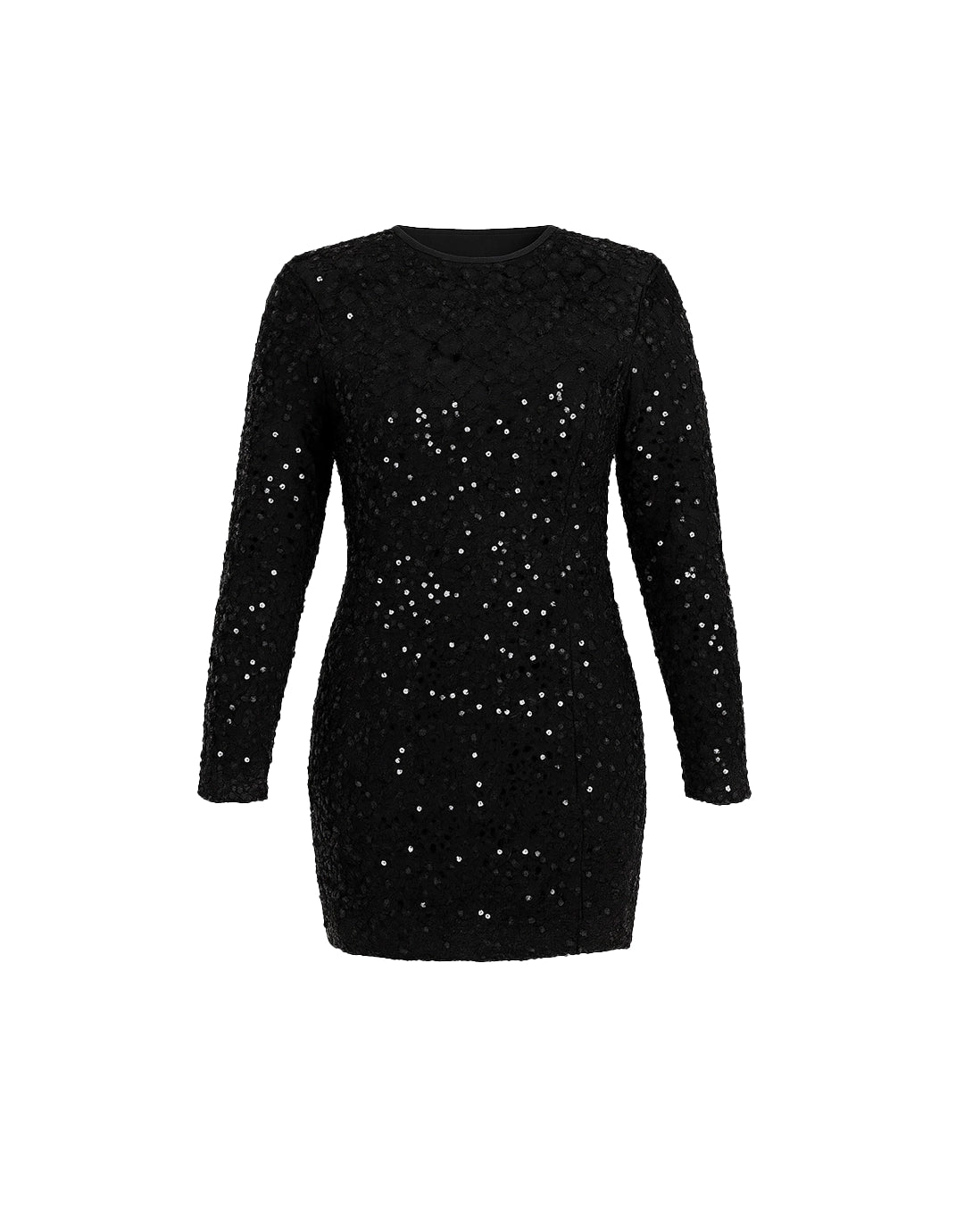 Black dress with sequin details on a white background