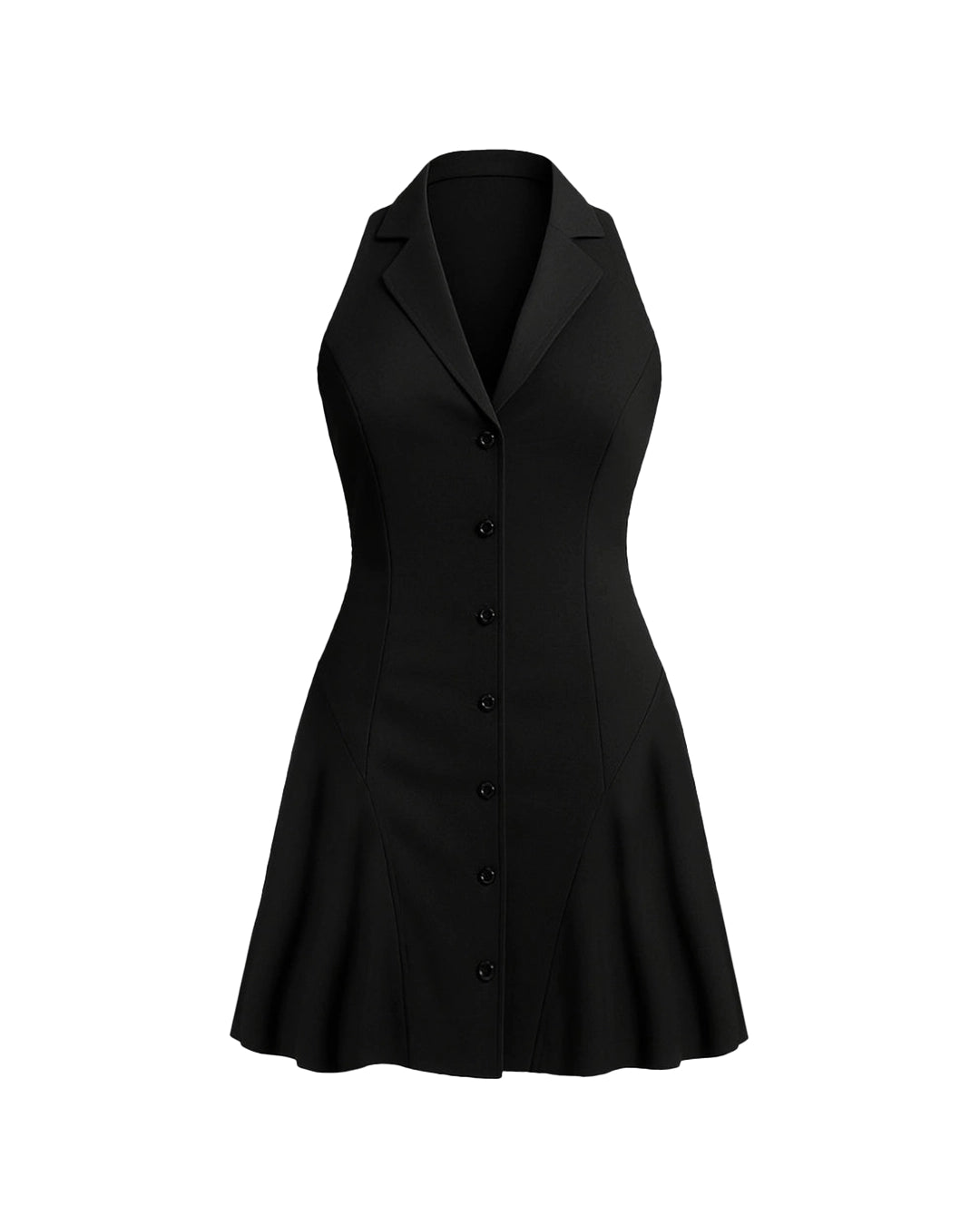 Black dress with buttons on a white background