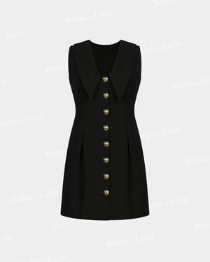 Midnight Muse Sleeveless Black Button Dress
