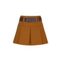 Brown pleated skirt with a belt on a white background
