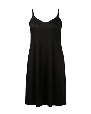 Black slip dress on a white background