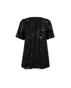 Black sequin dress on a white background
