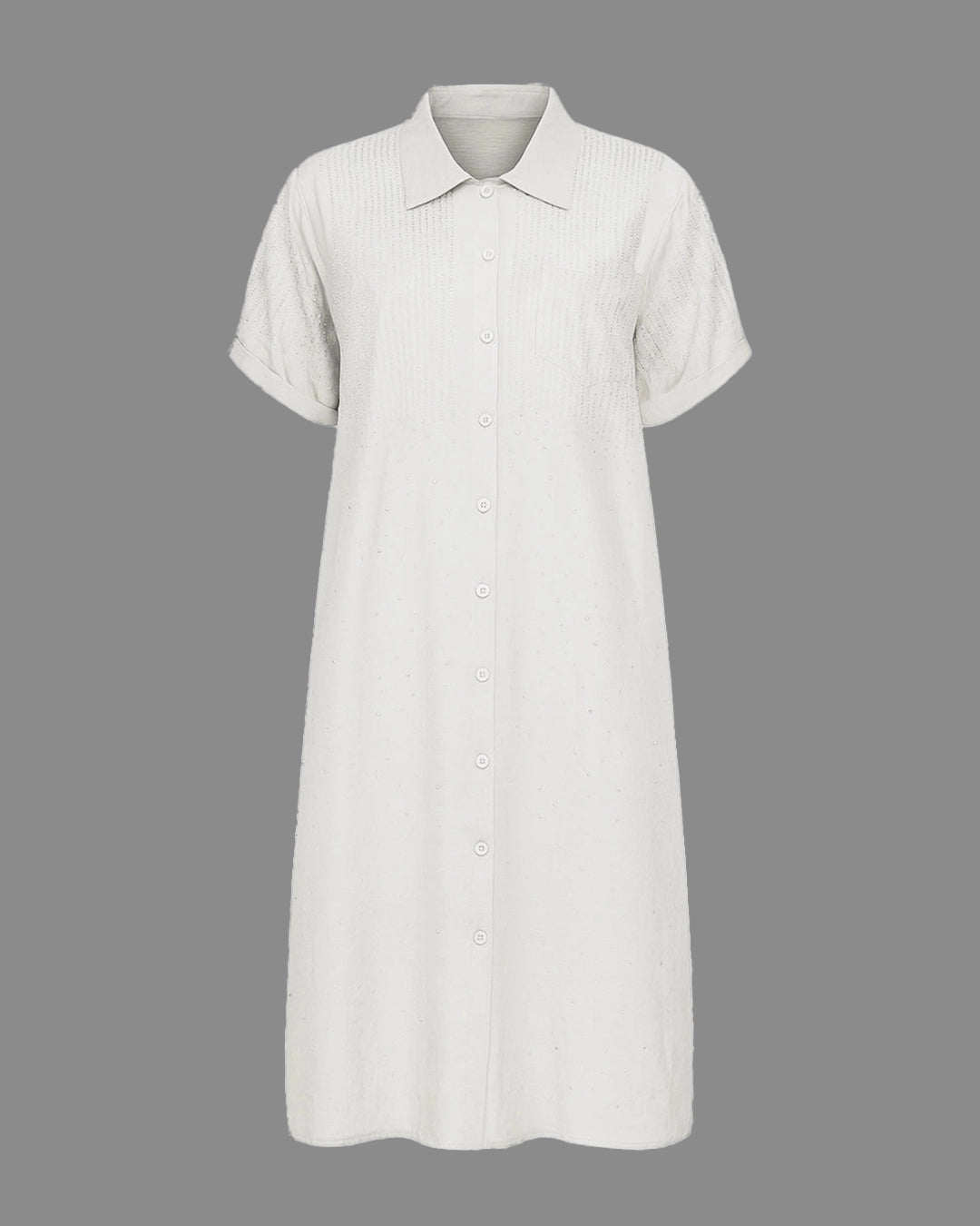 White dress with short sleeves on a gray background