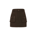 Brown skirt with multiple pockets on a white background