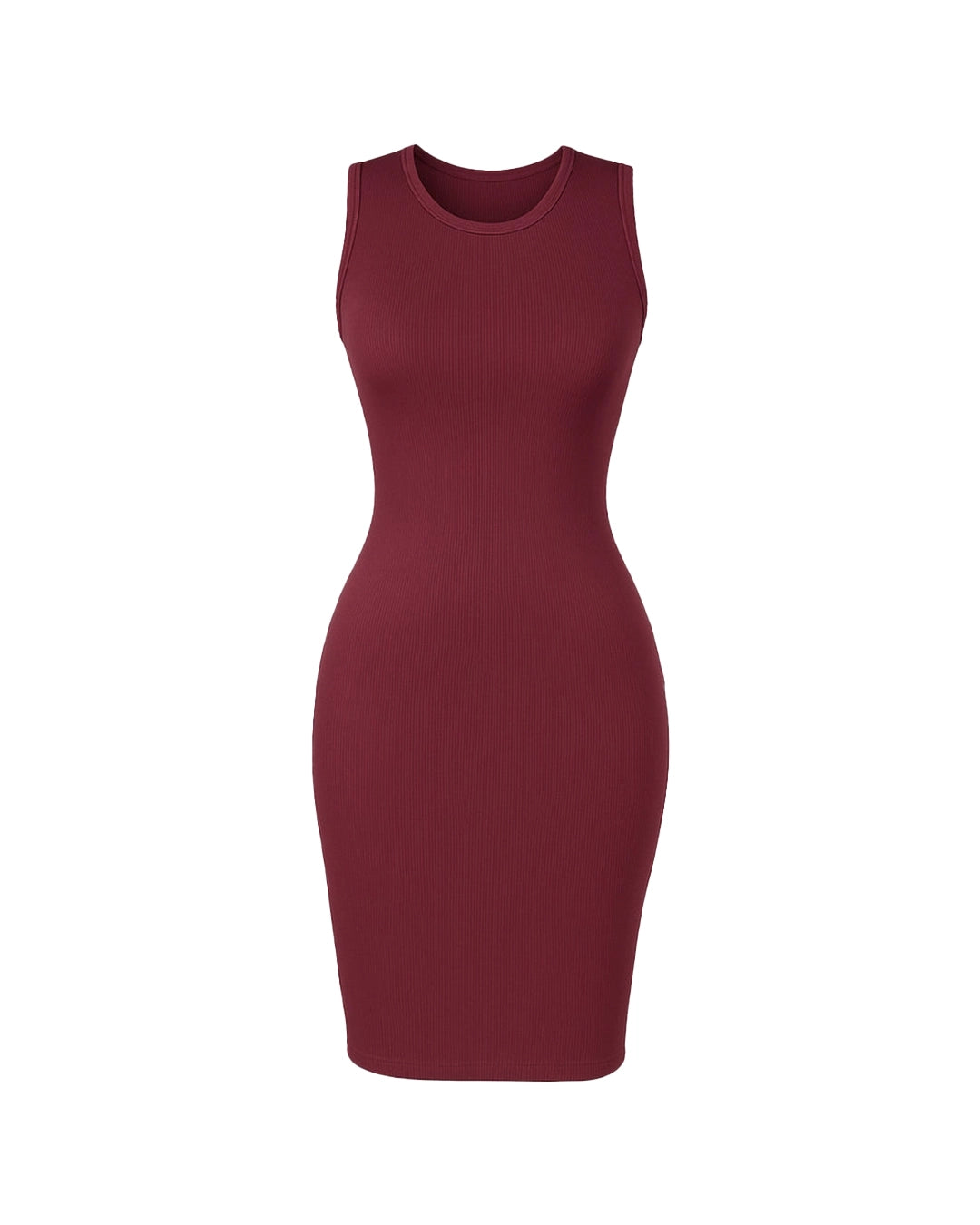 Maroon sleeveless dress on a white background