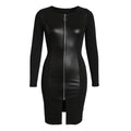 Black zip-up dress on a white background