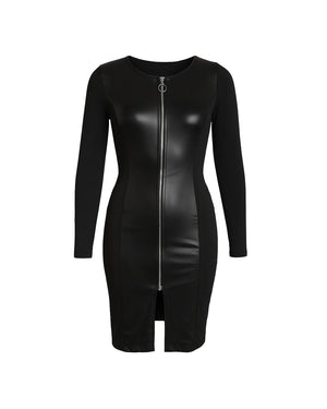 Black zip-up dress on a white background