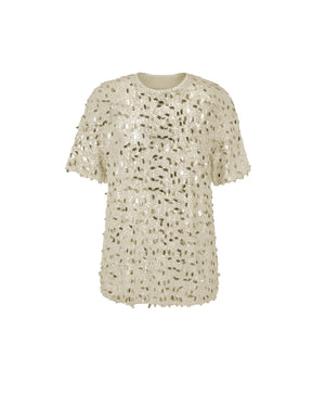 Beige sequin top on a white background