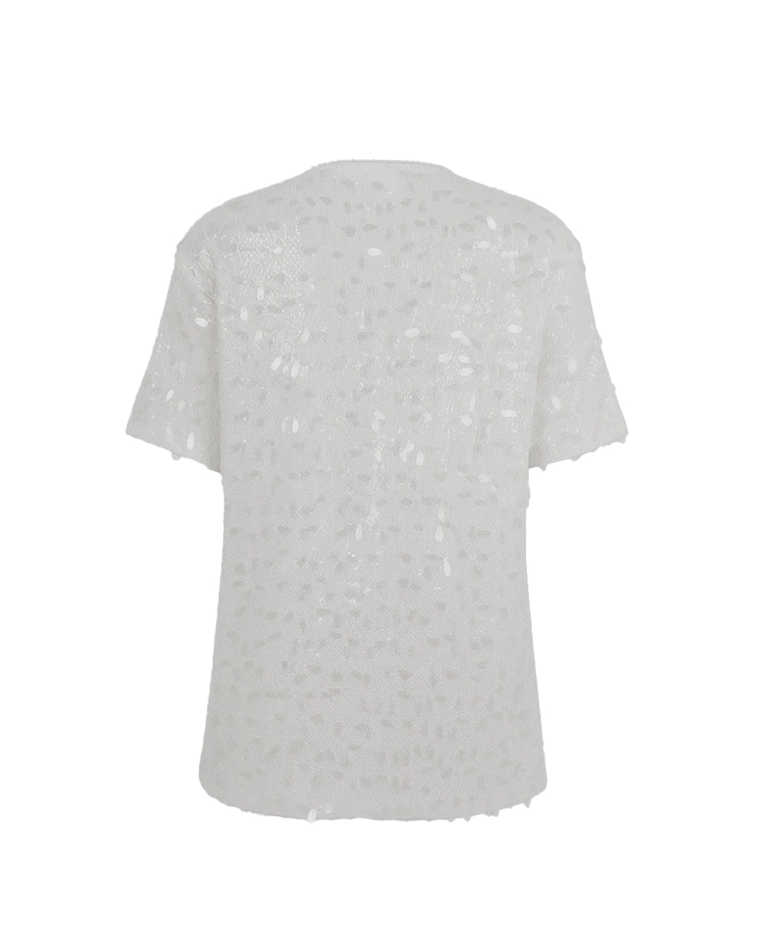 White t-shirt with subtle pattern on a white background