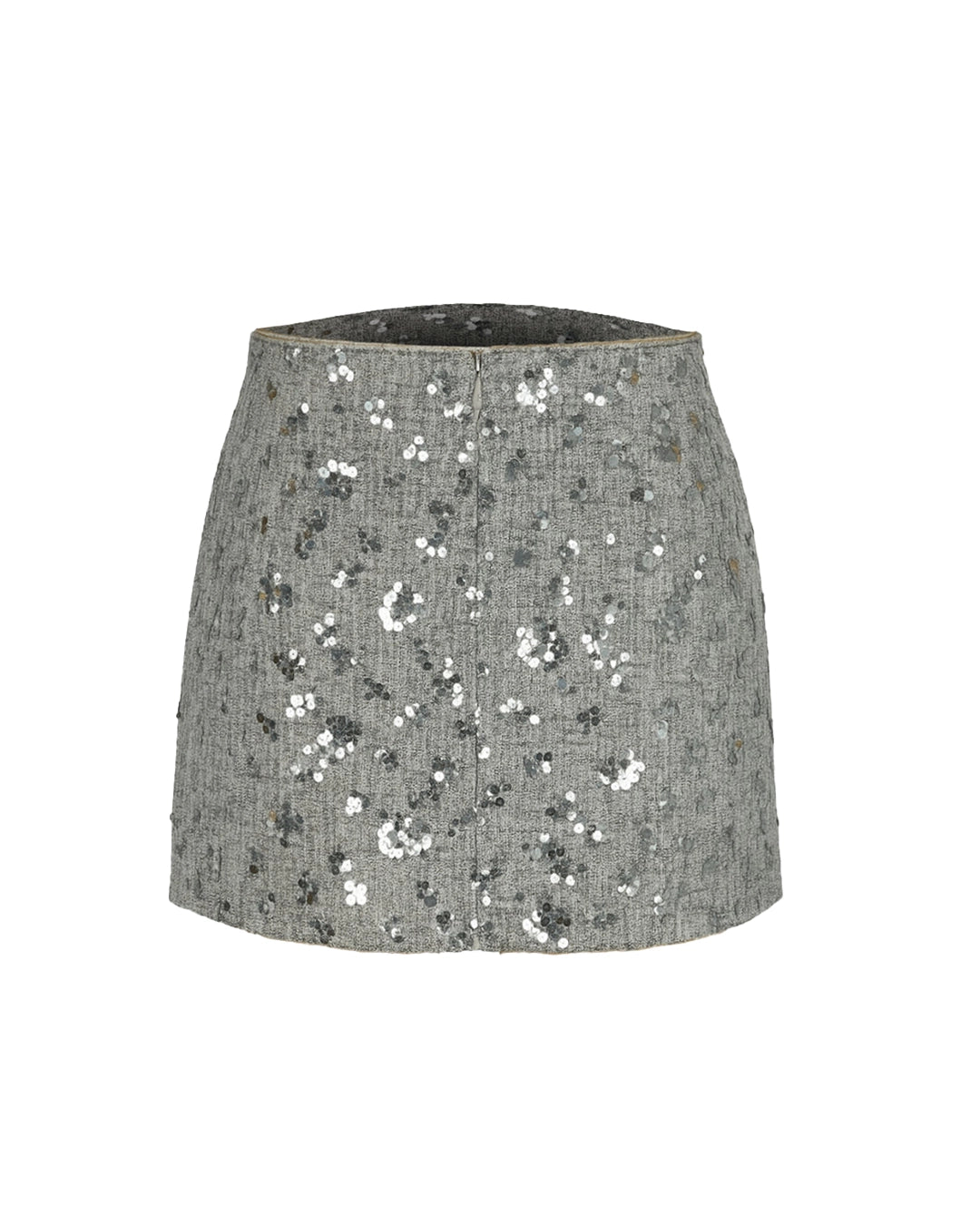 Silver sequin skirt on a white background