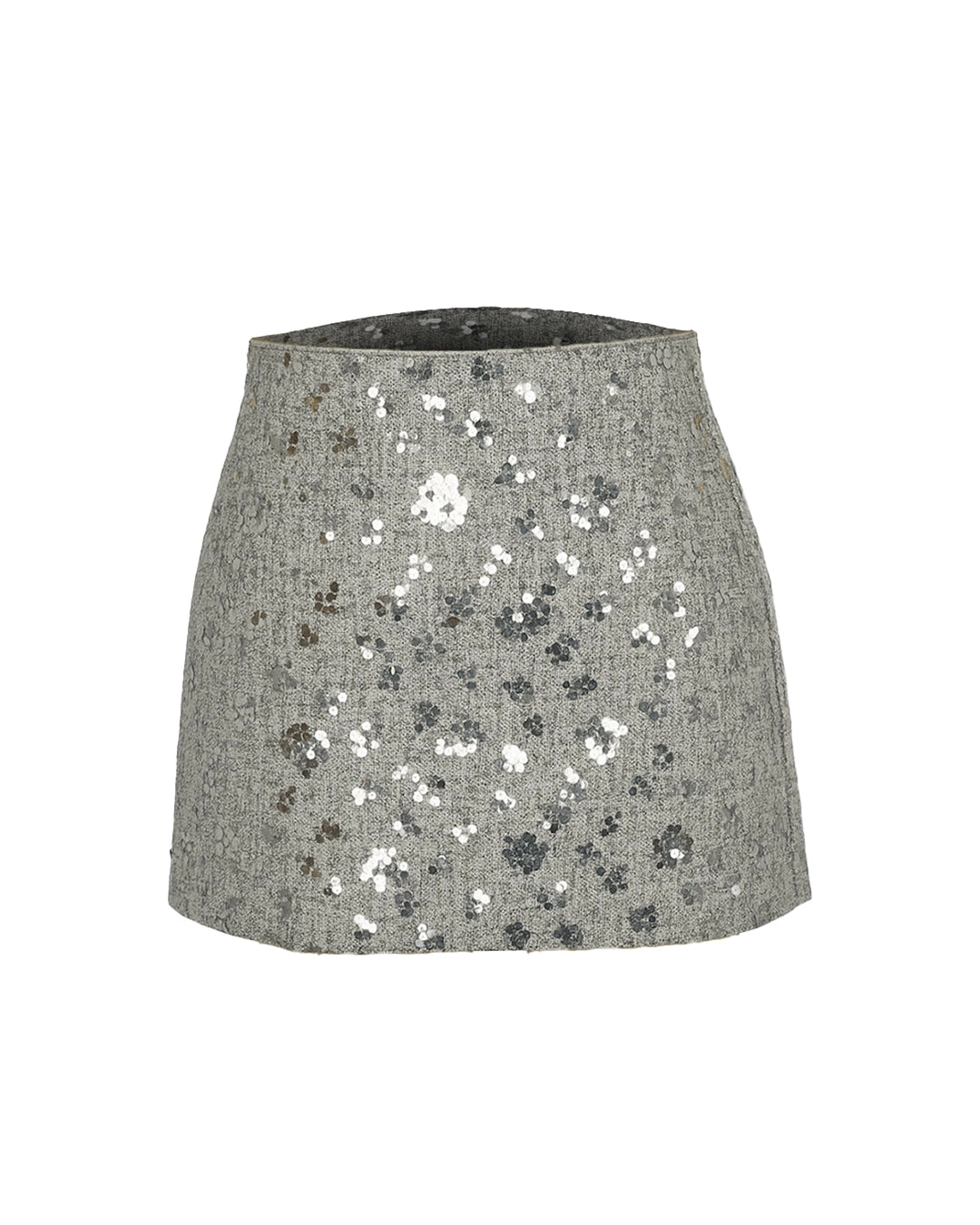 Gray sequin skirt on a white background
