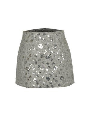 Gray sequin skirt on a white background