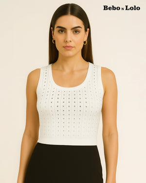 Embellished knitted crop top 