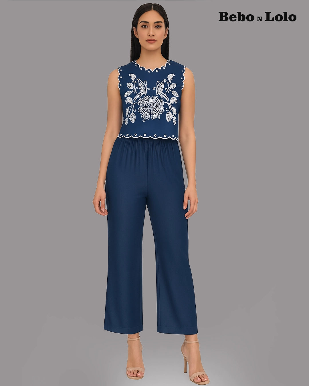 Blue Denim Embellished Co-ord Set - bebonlolo
