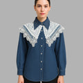 Ruffle Shoulder Denim Shirt - bebonlolo
