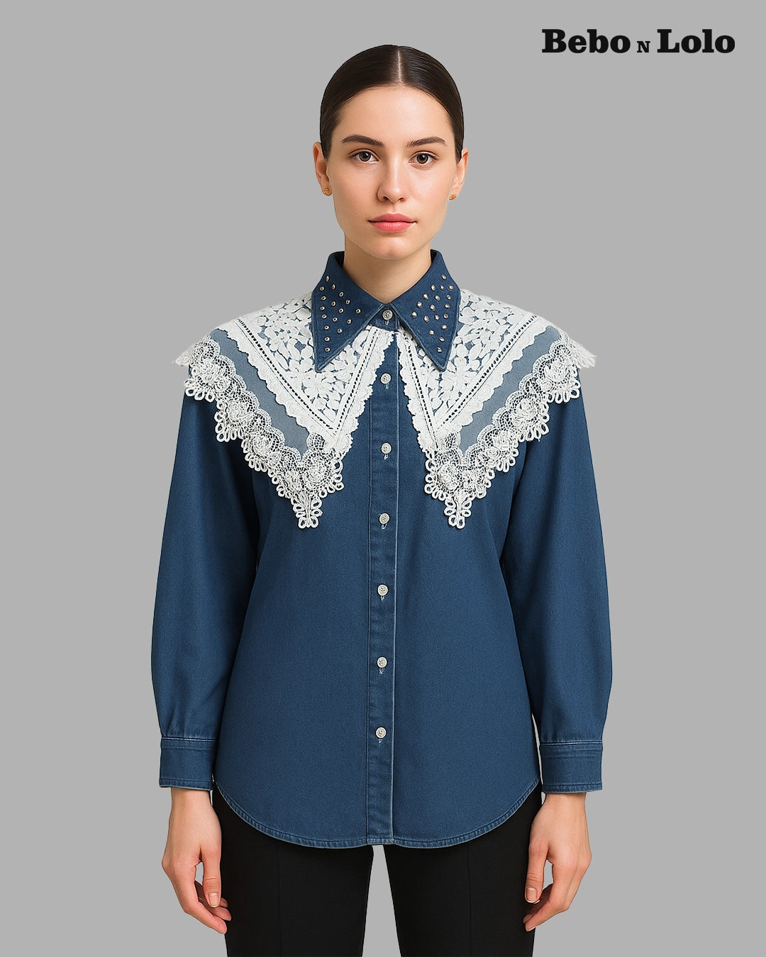 Ruffle Shoulder Denim Shirt - bebonlolo
