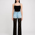Denim Luxe Lace Fusion Flared Pants - bebonlolo