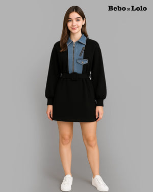 Black denim dress