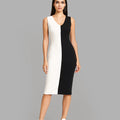 Stretchable Dual Tone Bodycon Midi Dress-front view