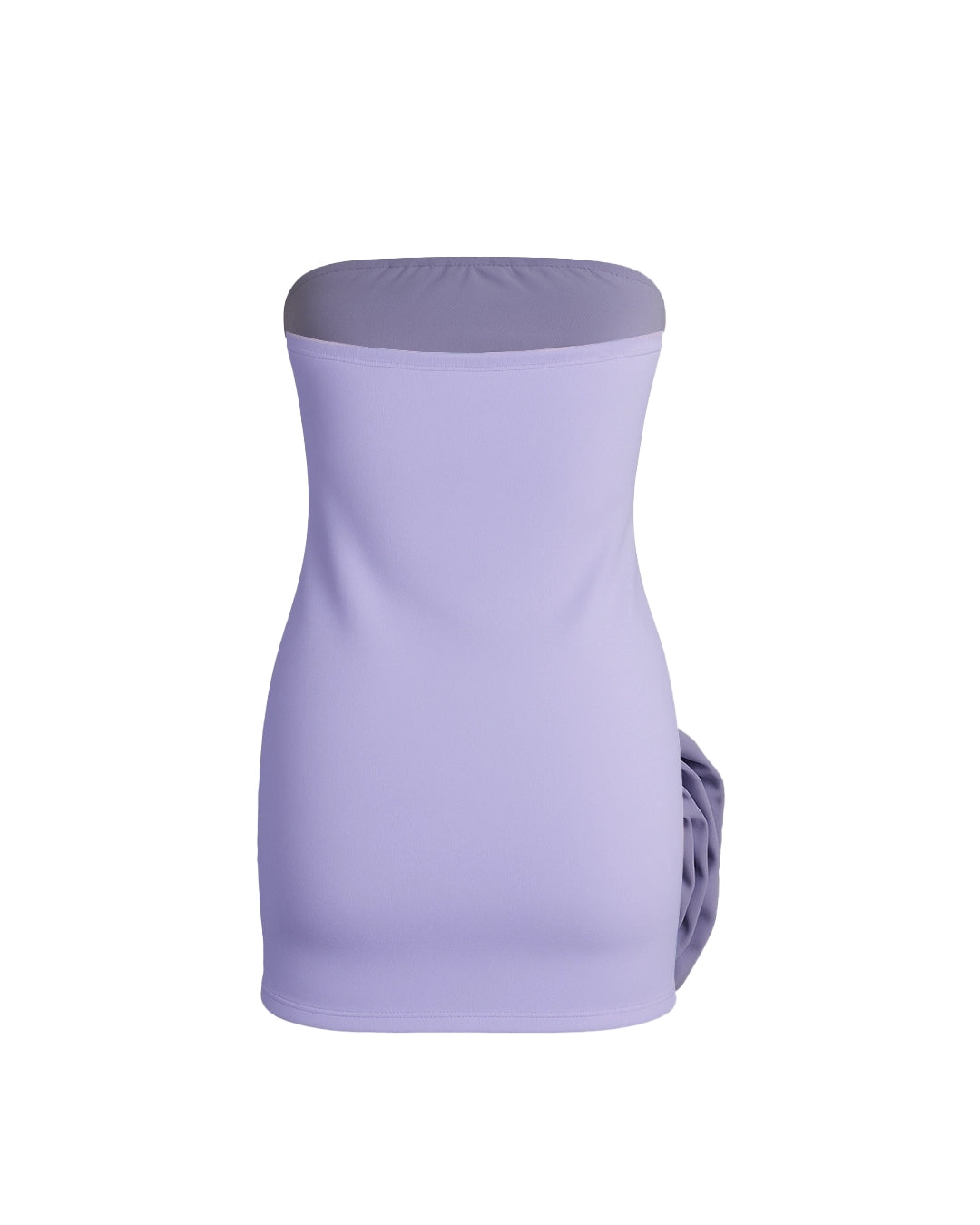 Lavender strapless dress with a geometric pattern on a white background