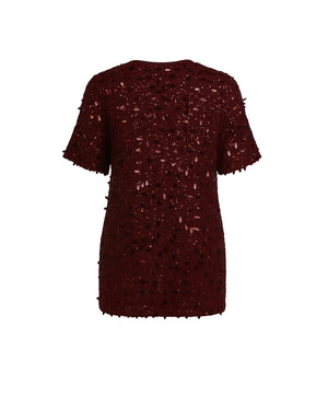 Maroon sequin dress on a white background