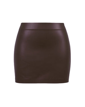 Brown leather mini skirt on a white background