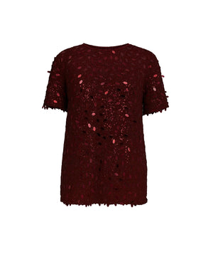 Maroon sequin dress on a white background