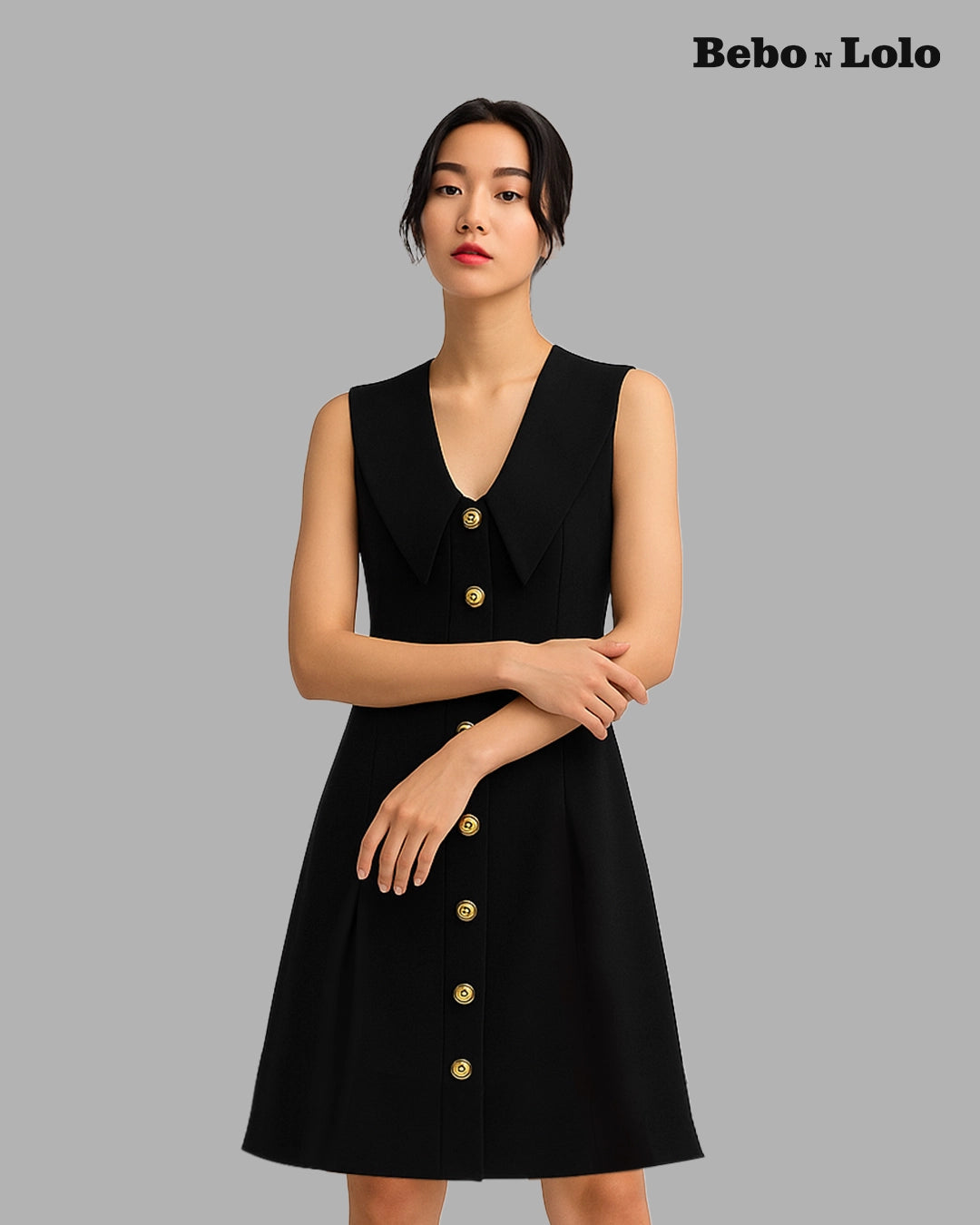 Midnight Muse Sleeveless Black Button Dress