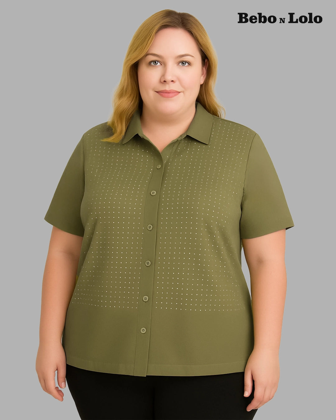 Rhinestone Work Plus Size Shirt - bebonlolo