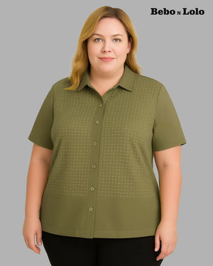 Rhinestone Work Plus Size Shirt - bebonlolo